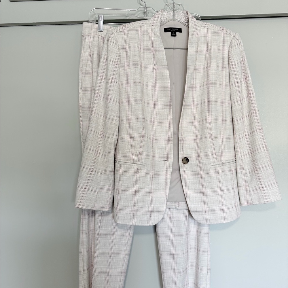 Ann Taylor Women’s Suit - Beige and Pink Plaid